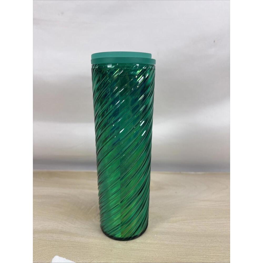 Starbucks Winter 2022 Swirl Textured 16oz Cold Drink Tumbler with lid New Green - Picture 3 of 7
